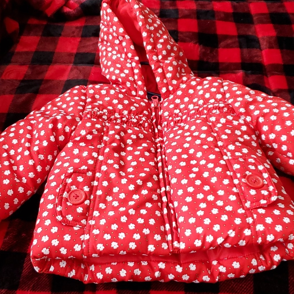 Red Flower Puffy Coat